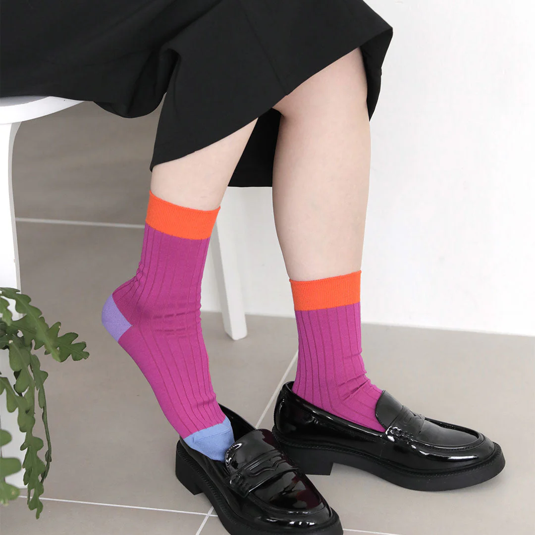 021132276 Coloured Top 8x2 Ribbed Low Crew Socks - Image 11