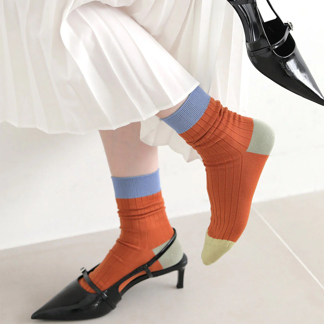 021132276 Coloured Top 8x2 Ribbed Low Crew Socks - Image 15
