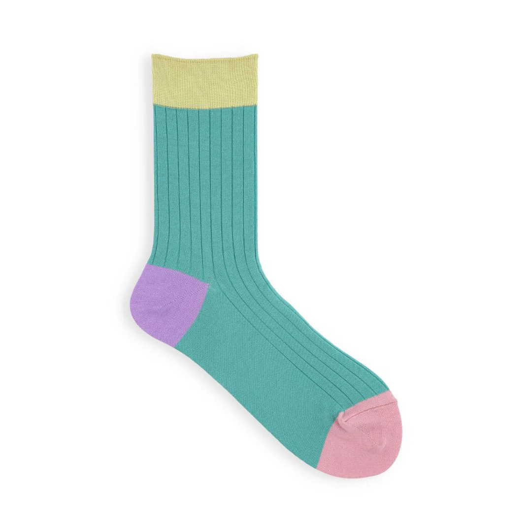021132276 Coloured Top 8x2 Ribbed Low Crew Socks - Image 35