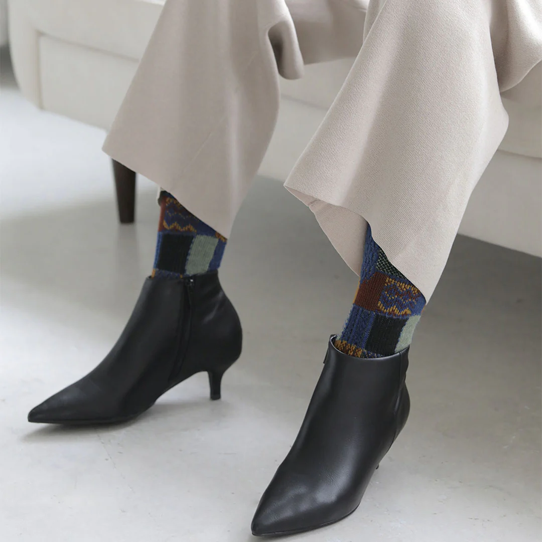 021140621 Wool Jacquard Patchwork Crew Socks - Image 11