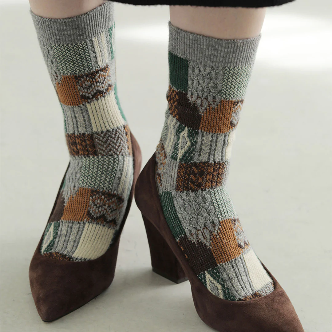 021140621 Wool Jacquard Patchwork Crew Socks - Image 14