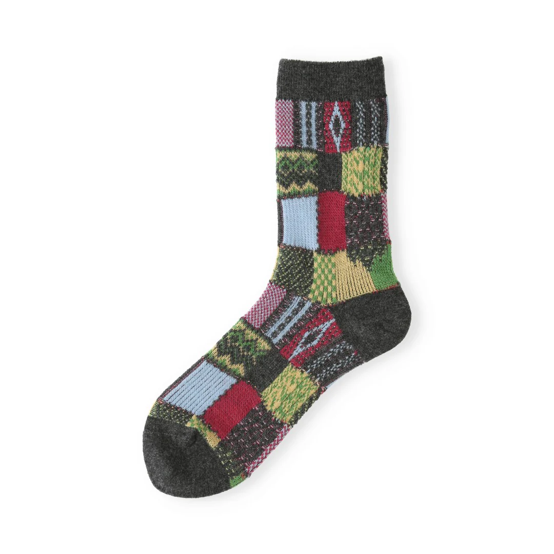021140621 Wool Jacquard Patchwork Crew Socks - Image 17