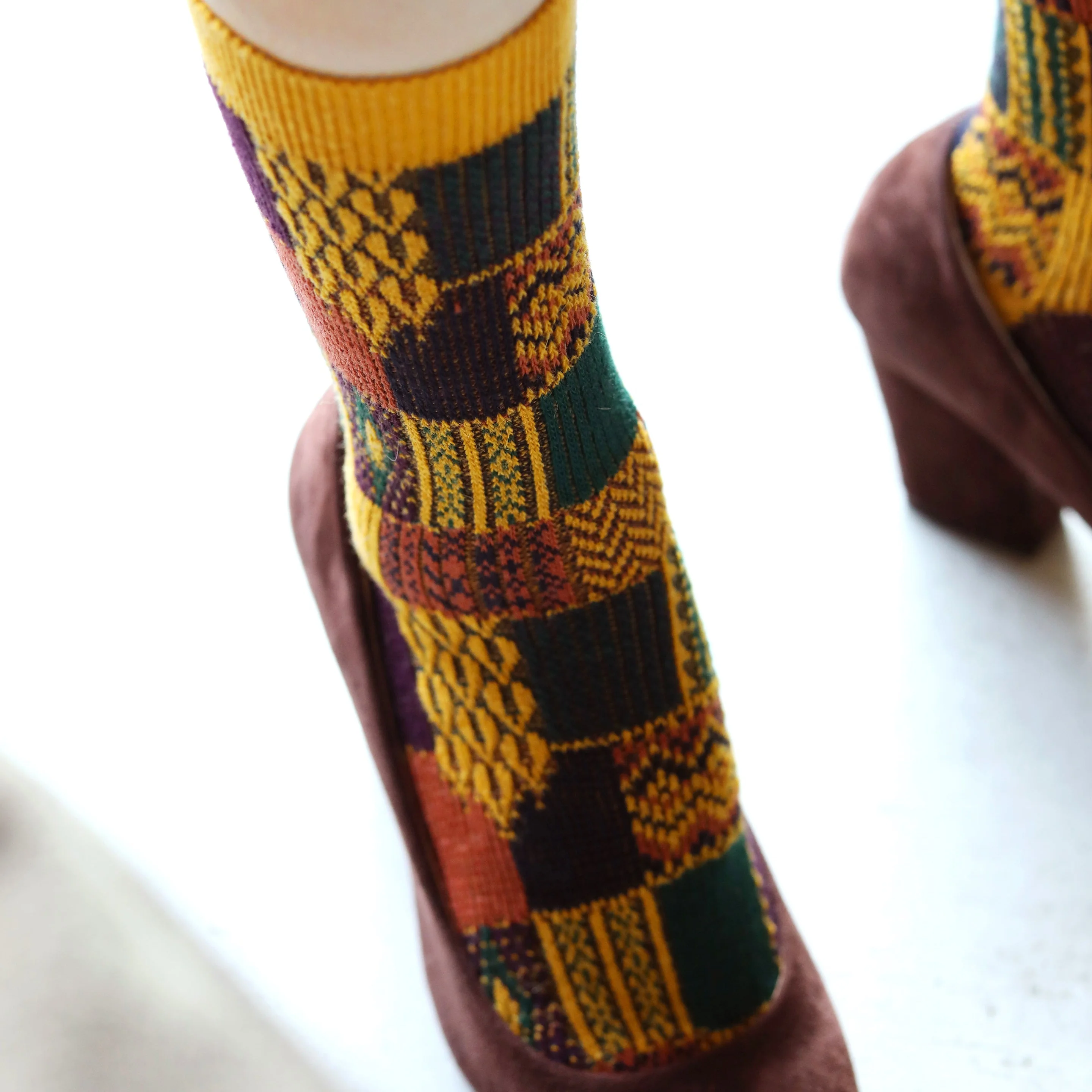 021140621 Wool Jacquard Patchwork Crew Socks - Image 3