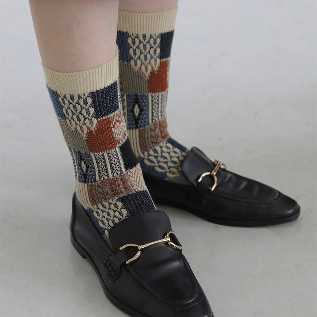 021140621 Wool Jacquard Patchwork Crew Socks - Image 4