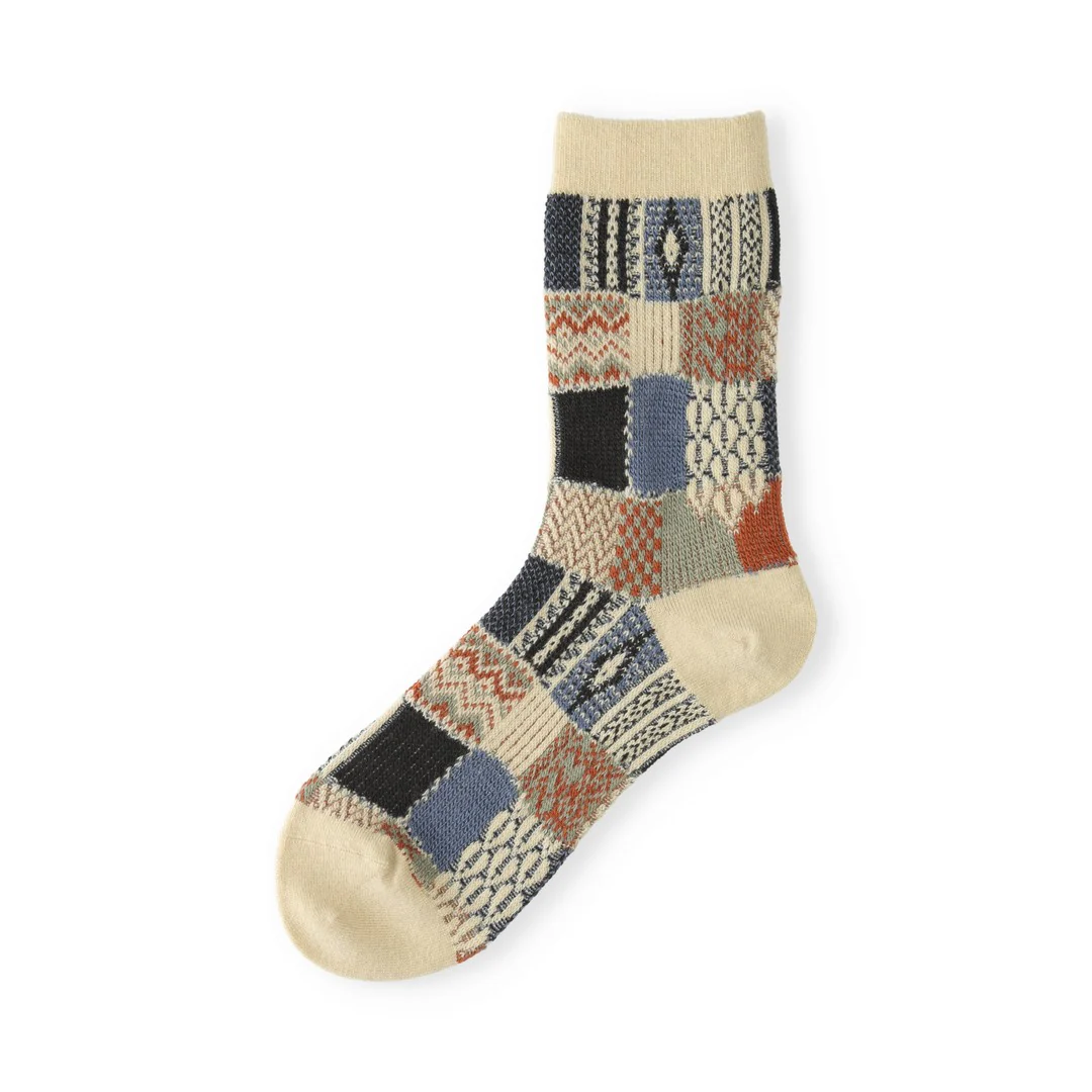 021140621 Wool Jacquard Patchwork Crew Socks - Image 5