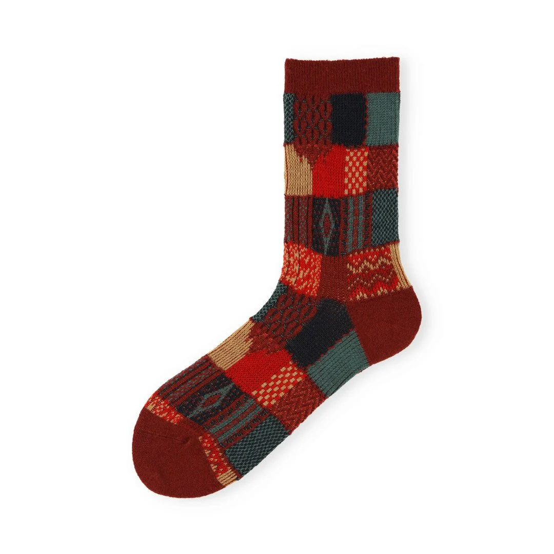 021140621 Wool Jacquard Patchwork Crew Socks - Image 6