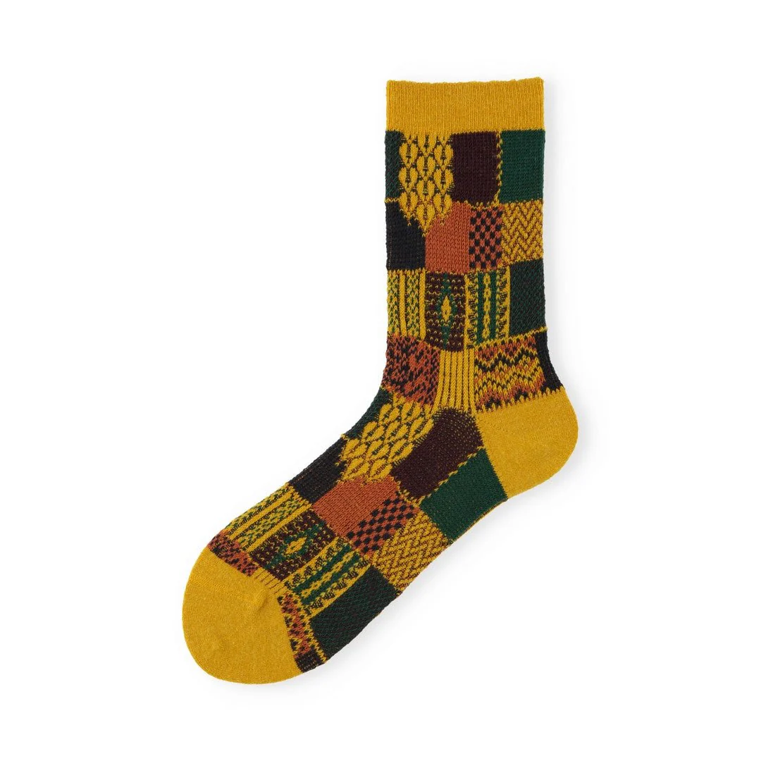 021140621 Wool Jacquard Patchwork Crew Socks - Image 7