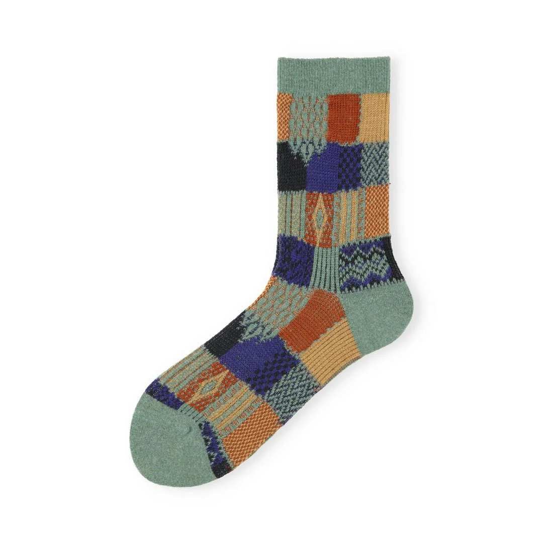 021140621 Wool Jacquard Patchwork Crew Socks - Image 8