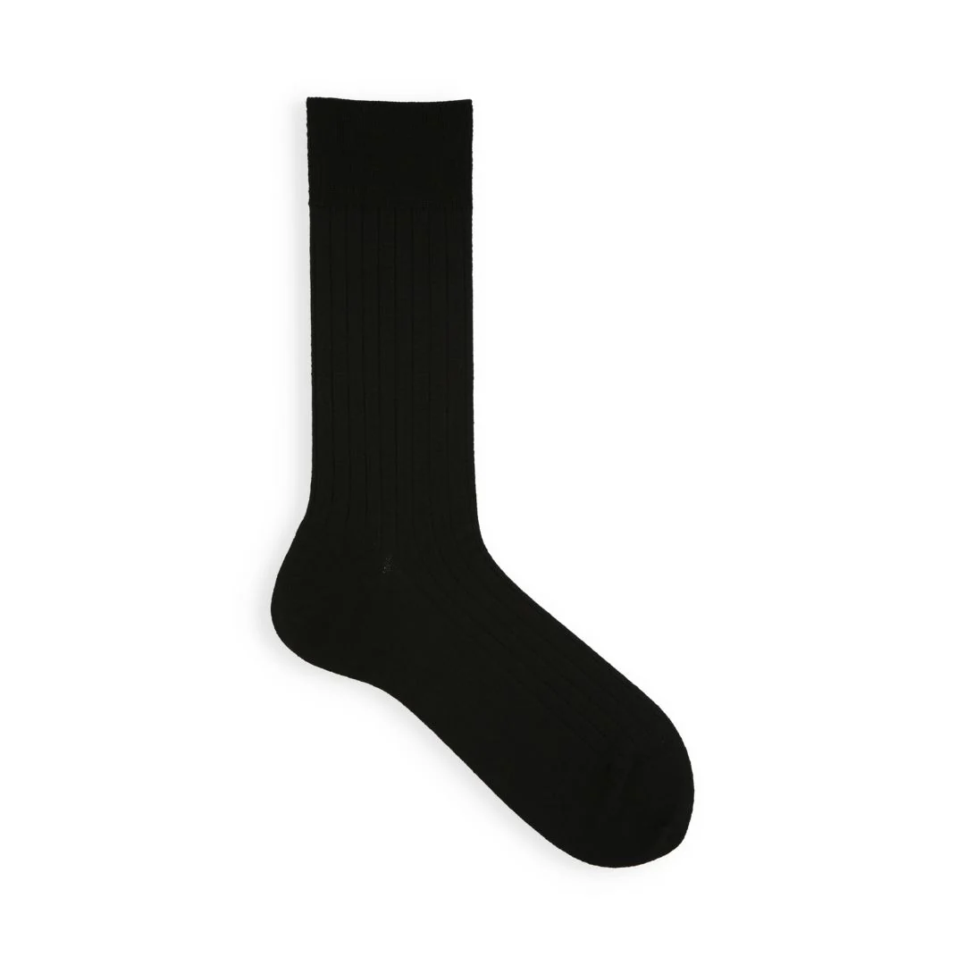062142313 Super 120's Wool Ribbed Mid Calf Socks M - Image 4